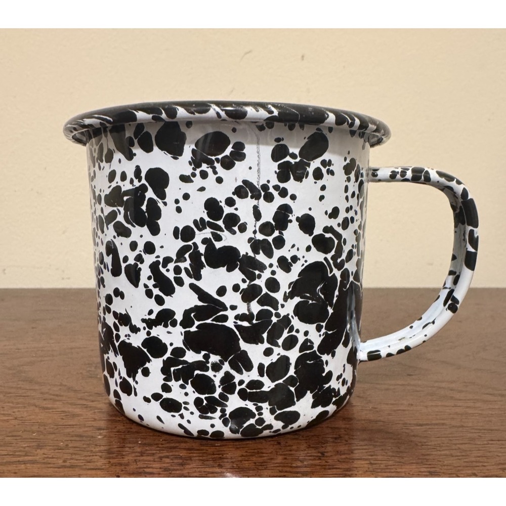Crow‎ Canyon Black White Splatterware Enamel Mug Planter Pencil Holder Rustic